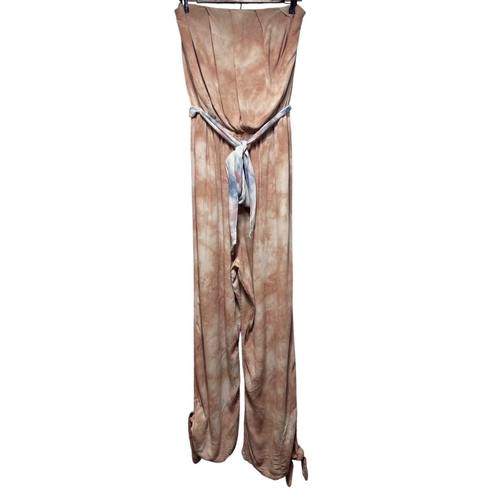 Free People Dusty Mauve Tie Dye Strapless Jumpsuit Small Boho Wide Leg Romper